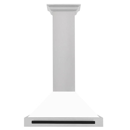 ZLINE 30 in. Autograph Edition Convertible Fingerprint Resistant Satin Stainless Steel Range Hood with White Matte Shell and Matte Black Handle (KB4SNZ-WM30-MB)