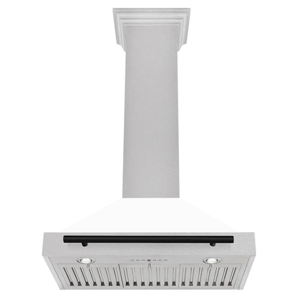 ZLINE 30 in. Autograph Edition Convertible Fingerprint Resistant Satin Stainless Steel Range Hood with White Matte Shell and Matte Black Handle (KB4SNZ-WM30-MB)