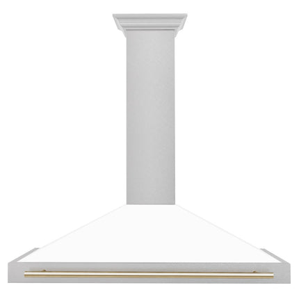 ZLINE 48 in. Autograph Edition Convertible Fingerprint Resistant Satin Stainless Steel Range Hood with White Matte Shell and Polished Gold Handle (KB4SNZ-WM48-G)