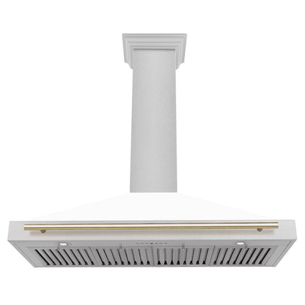 ZLINE 48 in. Autograph Edition Convertible Fingerprint Resistant Satin Stainless Steel Range Hood with White Matte Shell and Polished Gold Handle (KB4SNZ-WM48-G)