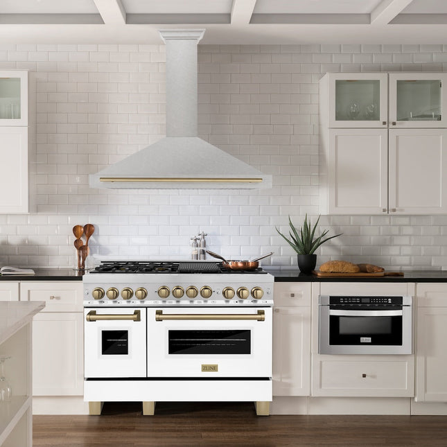 ZLINE Autograph Edition 48 in. Convertible Satin Stainless Steel Wall Mount Range Hood with Champagne Bronze Handle (KB4SNZ-48-CB)