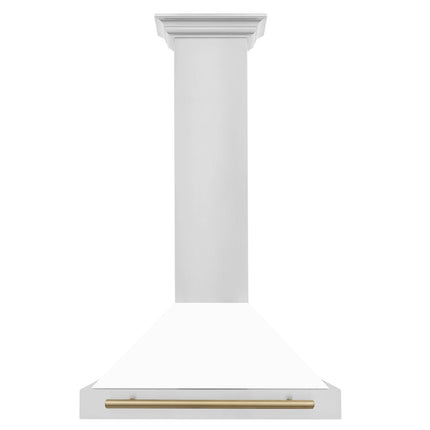 ZLINE 30 in. Autograph Edition Convertible Stainless Steel Range Hood with White Matte Shell and Champagne Bronze Accents (KB4STZ-WM30-CB)