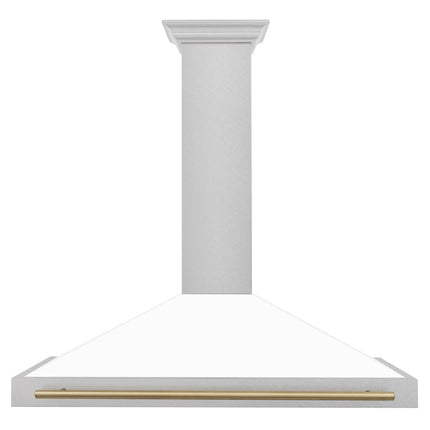 ZLINE 48 in. Autograph Edition Convertible Fingerprint Resistant Satin Stainless Steel Range Hood with White Matte Shell and Champagne Bronze Handle (KB4SNZ-WM48-CB)