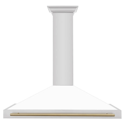 ZLINE 48 in. Autograph Edition Convertible Stainless Steel Range Hood with White Matte Shell and Champagne Bronze Accents (KB4STZ-WM48-CB)