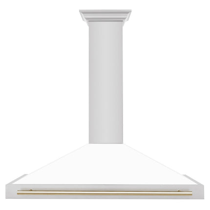ZLINE 48 in. Autograph Edition Convertible Stainless Steel Range Hood with White Matte Shell and Polished Gold Accents (KB4STZ-WM48-G)