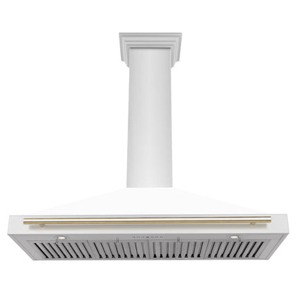 ZLINE 48 in. Autograph Edition Convertible Stainless Steel Range Hood with White Matte Shell and Polished Gold Accents (KB4STZ-WM48-G)