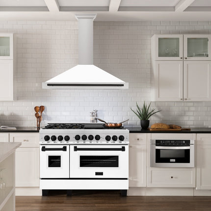 ZLINE 48 in. Autograph Edition Convertible Stainless Steel Range Hood with White Matte Shell and Matte Black Accents (KB4STZ-WM48-MB)