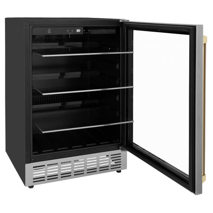 ZLINE Autograph Edition 24" Monument 154 Can Beverage Fridge in Stainless Steel with Champagne Bronze Accents (RBVZ-US-24-CB)