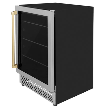 ZLINE Autograph Edition 24" Monument 154 Can Beverage Fridge in Stainless Steel with Champagne Bronze Accents (RBVZ-US-24-CB)