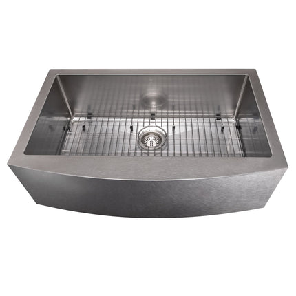 ZLINE 33 in. Vail Farmhouse Apron Mount Single Bowl Satin Stainless Steel Kitchen Sink with Bottom Grid (SAS-33S)