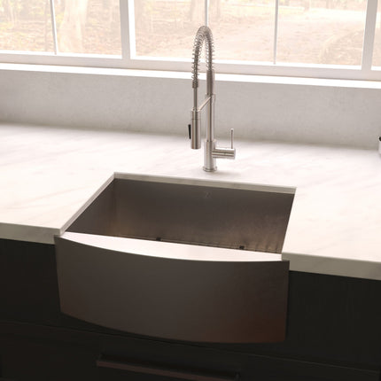 ZLINE 33 in. Vail Farmhouse Apron Mount Single Bowl Satin Stainless Steel Kitchen Sink with Bottom Grid (SAS-33S)