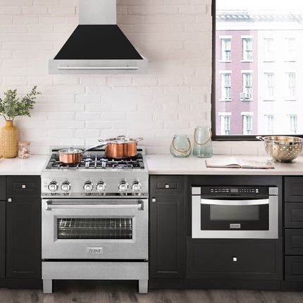 ZLINE 30" Fingerprint Resistant Stainless Steel Range Hood with Black Matte Shell (8654SNX-BLM-30)