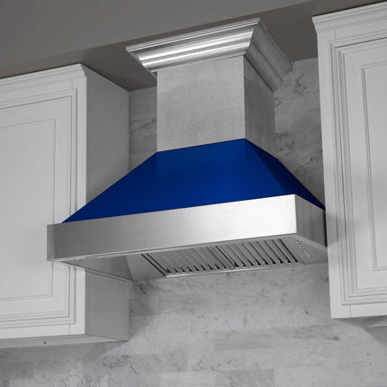 48" Ducted Fingerprint Resistant Stainless Steel Range Hood with Blue Gloss Shell (8654BG-48)