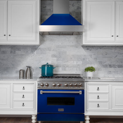 36" Ducted Fingerprint Resistant Stainless Steel Range Hood with Blue Gloss Shell (8654BG-36)