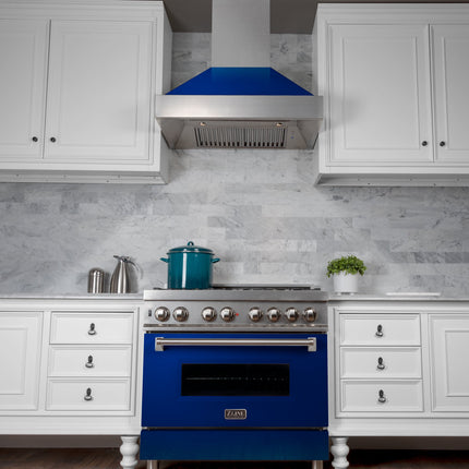 48" Ducted Fingerprint Resistant Stainless Steel Range Hood with Blue Gloss Shell (8654BG-48)