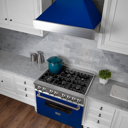 48" Ducted Fingerprint Resistant Stainless Steel Range Hood with Blue Gloss Shell (8654BG-48)