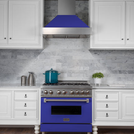 30" Ducted Fingerprint Resistant Stainless Steel Range Hood with Blue Matte Shell (8654BM-30)