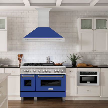 ZLINE 48" Fingerprint Resistant Stainless Steel Range Hood with Blue Matte Shell (8654SNX-BM48)