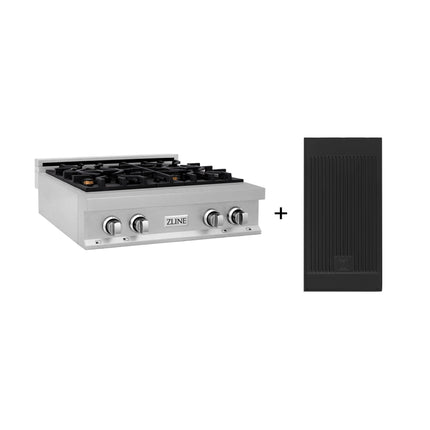 ZLINE 30 in. Legacy Gas Rangetop with 4 Brass Burners and Porcelain Cooktop in Satin Stainless Steel with Griddle (RTS-BR-GR-30)
