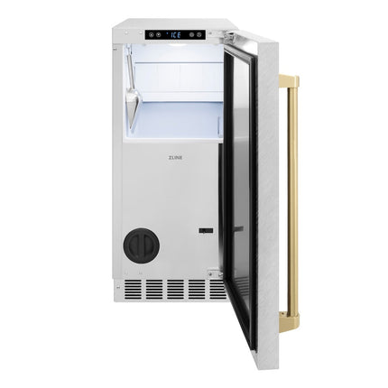 ZLINE Autograph Edition 15 in. Touchstone Gourmet Ice Maker with Drain Pump and Satin Stainless Steel Door with Champagne Bronze Handle (IGMDZ-SN-15-CB) Zline Appliances