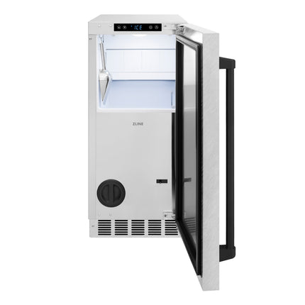 ZLINE Autograph Edition 15 in. Touchstone Gourmet Ice Maker with Drain Pump and Satin Stainless Steel Door with Matte Black Handle (IGMDZ-SN-15-MB)