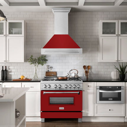 ZLINE 36" Fingerprint Resistant Stainless Steel Range Hood with Red Gloss Shell (8654SNX-RG36)