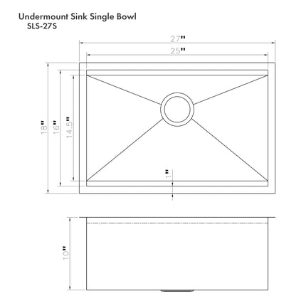 ZLINE 27 in. Garmisch Undermount Single Bowl Satin Stainless Steel Kitchen Sink with Bottom Grid and Accessories (SLS-27S)