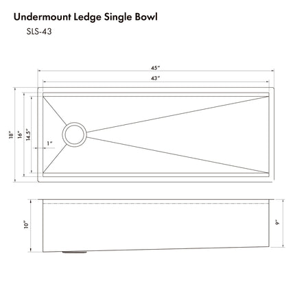 ZLINE 43 in. Garmisch Undermount Single Bowl Satin Stainless Steel Kitchen Sink with Bottom Grid and Accessories (SLS-43S)