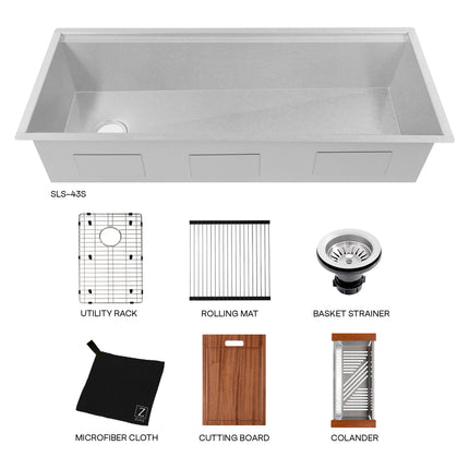 ZLINE 43 in. Garmisch Undermount Single Bowl Satin Stainless Steel Kitchen Sink with Bottom Grid and Accessories (SLS-43S)