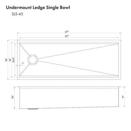 ZLINE 45 in. Garmisch Undermount Single Bowl Satin Stainless Steel Kitchen Sink with Bottom Grid and Accessories (SLS-45S)