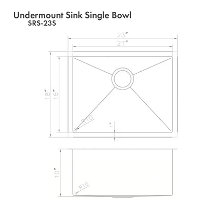 ZLINE 23 in. Meribel Undermount Single Bowl Satin Stainless Steel Kitchen Sink with Bottom Grid (SRS-23S)