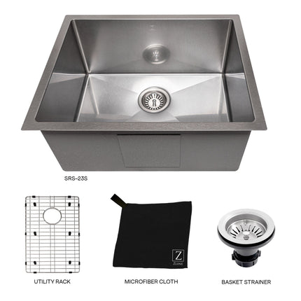 ZLINE 23 in. Meribel Undermount Single Bowl Satin Stainless Steel Kitchen Sink with Bottom Grid (SRS-23S)