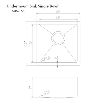 ZLINE 15 in. Boreal Undermount Single Bowl Satin Stainless Steel Bar Kitchen Sink (SUS-15S)