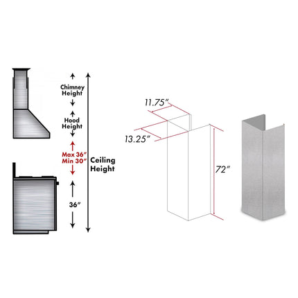 ZLINE 72 in. Satin Stainless Steel Extended Chimney and Crown (8654-E)