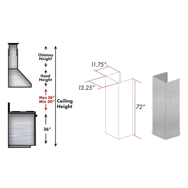 ZLINE 72 in. Satin Stainless Steel Extended Chimney and Crown (8654-E)