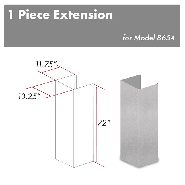 ZLINE 72 in. Satin Stainless Steel Extended Chimney and Crown (8654-E)