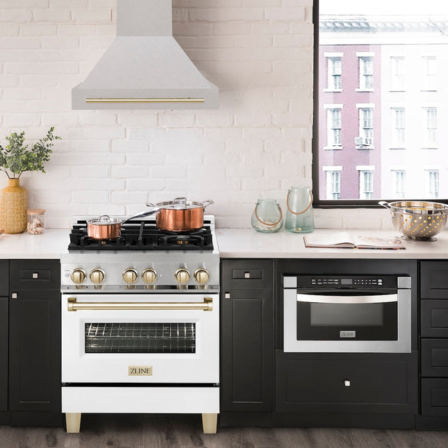 ZLINE Autograph Edition 30" Fingerprint Resistant Stainless Steel Range Hood with Polished Gold Handle (8654SNZ-30-G)
