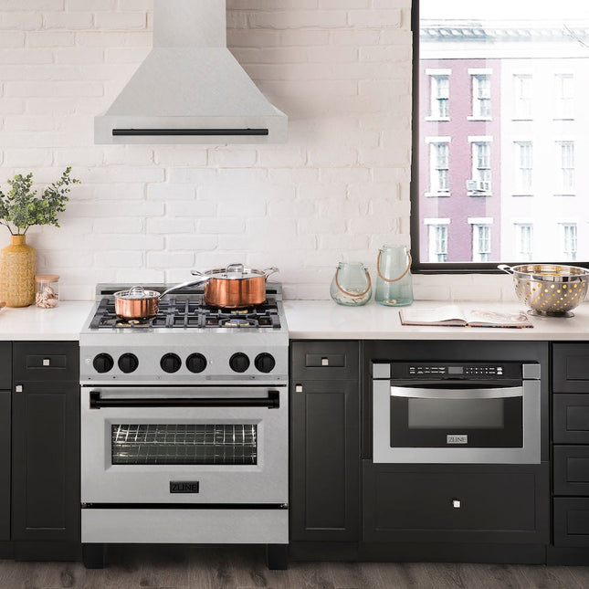 ZLINE Autograph Edition 30" Fingerprint Resistant Stainless Steel Range Hood with Matte Black Handle (8654SNZ-30-MB)