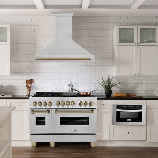 ZLINE Autograph Edition 48" Fingerprint Resistant Stainless Steel Range Hood with Champagne Bronze Handle (8654SNZ-48-CB)