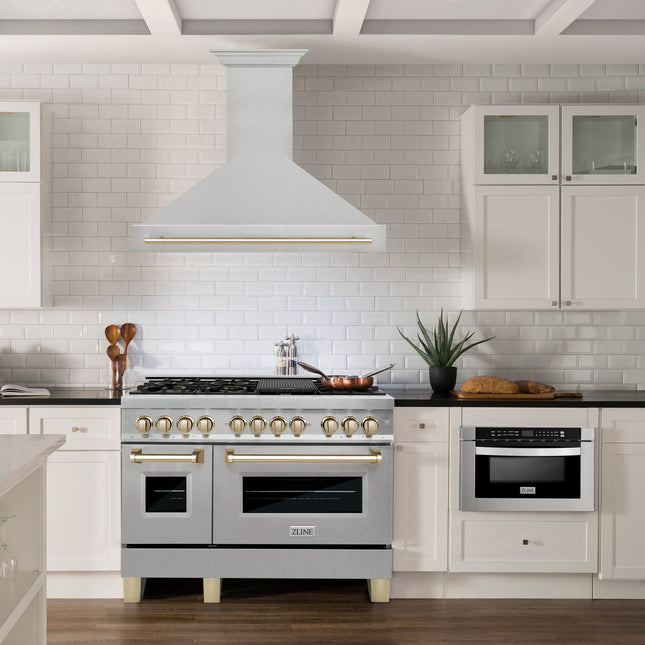 ZLINE Autograph Edition 48" Fingerprint Resistant Stainless Steel Range Hood with Polished Gold Handle (8654SNZ-48-G)