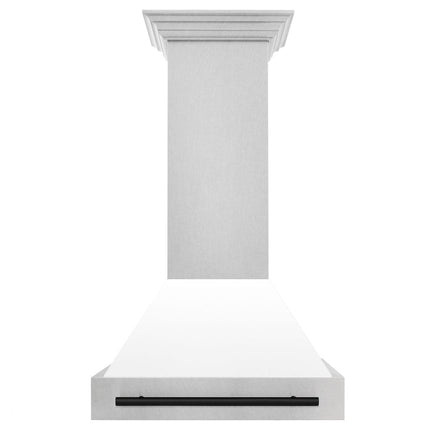 ZLINE Autograph Edition 30" Fingerprint Resistant Stainless Steel Range Hood with White Matte Shell and Matte Black Handle (8654SNZ-WM30-MB)