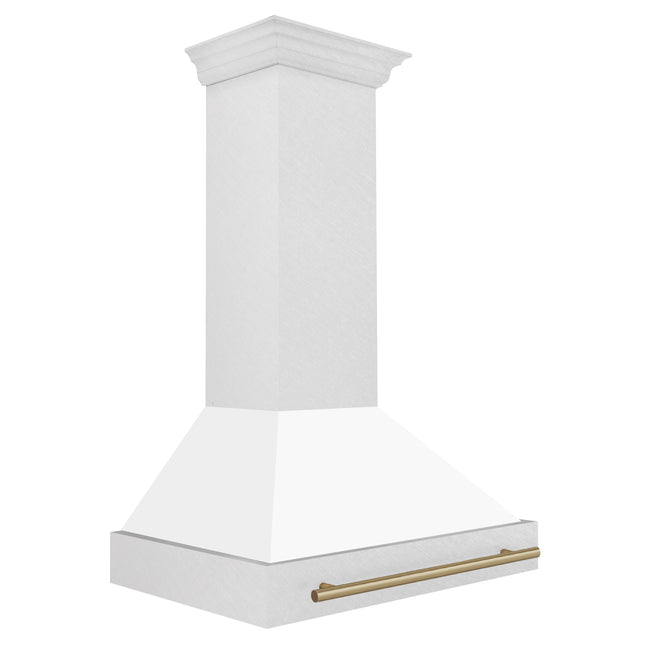 ZLINE Autograph Edition 36" Fingerprint Resistant Stainless Steel Range Hood with White Matte Shell and Champagne Bronze Handle (8654SNZ-WM36-CB)