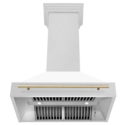ZLINE Autograph Edition 36" Fingerprint Resistant Stainless Steel Range Hood with White Matte Shell and Polished Gold Handle (8654SNZ-WM36-G)
