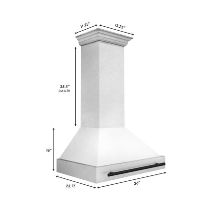 ZLINE Autograph Edition 36" Fingerprint Resistant Stainless Steel Range Hood with White Matte Shell and Matte Black Handle (8654SNZ-WM36-MB)