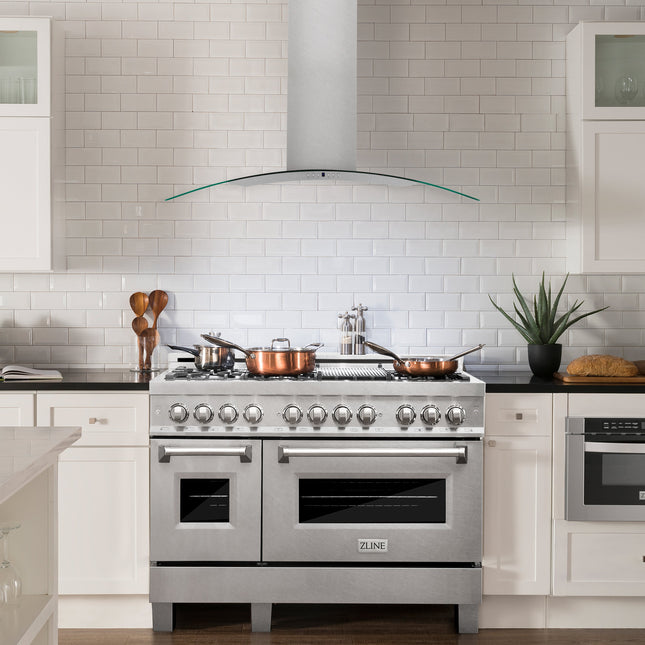 ZLINE 48 in. Convertible Vent Wall Mount Range Hood in Satin Stainless Steel and Glass (8KN4S-48)