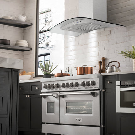ZLINE 48 in. Convertible Vent Wall Mount Range Hood in Satin Stainless Steel and Glass (8KN4S-48)