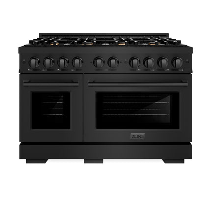 ZLINE 48 in. 6.7 cu. ft. Select Double Oven Dual Fuel Range in Black Stainless Steel with 8 Brass Burners (HDRB-BR-48)