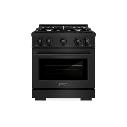 ZLINE 30 in. 4.2 cu. ft. Select Dual Fuel Range with 4 Burner Gas Cooktop and Electric Convection Oven in Black Stainless Steel (HDRB-30)