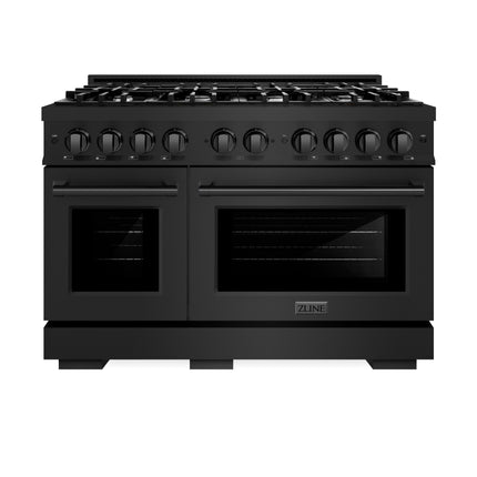 ZLINE 48 in. 6.7 cu. ft. Select Double Oven Dual Fuel Range with 8 Burner Gas Cooktop in Black Stainless Steel (HDRB-48)