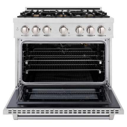 ZLINE 36 in. 5.2 cu. ft. Select Gas Range with Convection Gas Oven in Satin Stainless Steel with 6 Brass Burners (HGRS-BR-36)